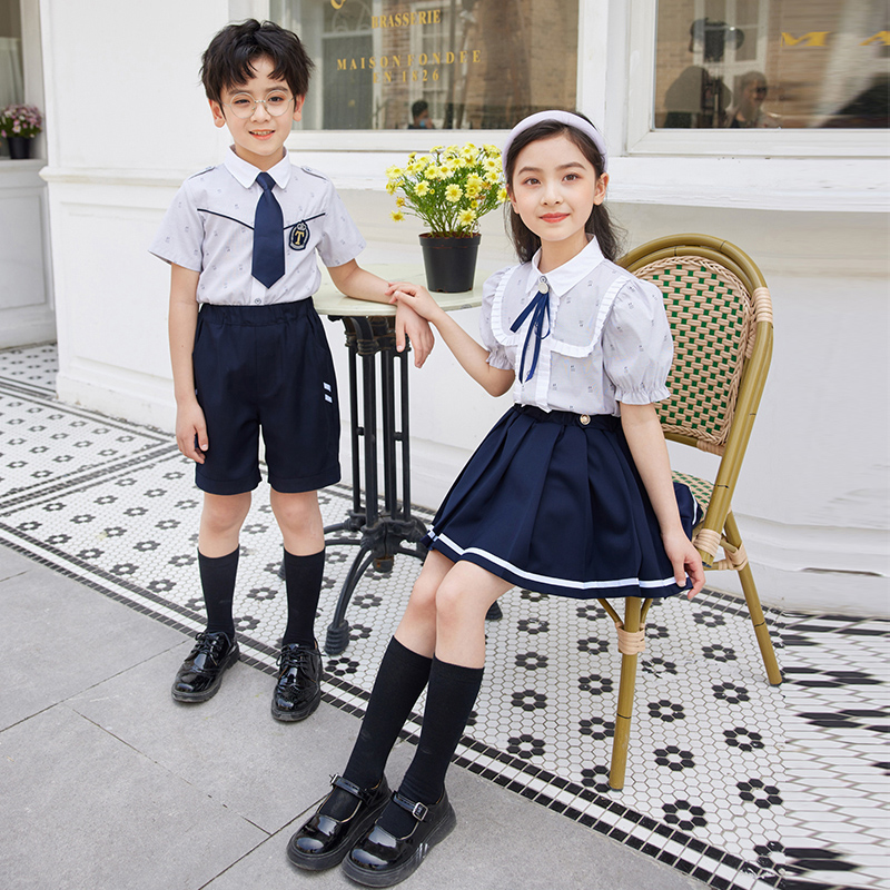 HT054-2230 – Summer Woven British-Style Short-Sleeve Shirt with T/R Skirt/Shorts Set
