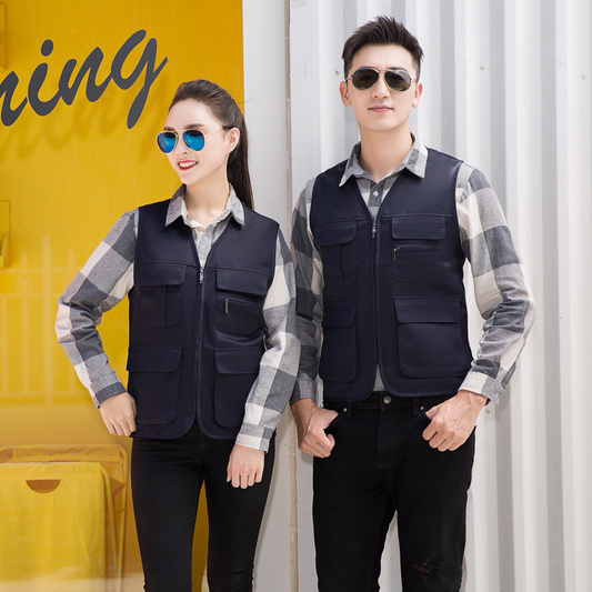 HT045?657 Solid colour zipper?pocket vest